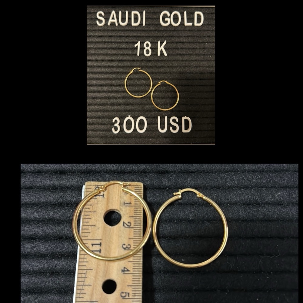 18K Saudi Gold Hoops Earrings